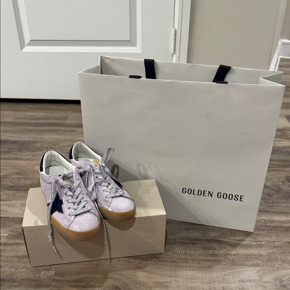 Golden Goose Shoes - NWT in box Golden Goose Women's Sneakers in White and Navy with Glitter Laces